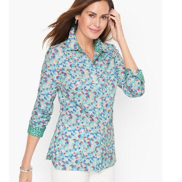 Talbots Floral Shirt Womens Size: X Lovely Ditsy Flowers Long Sleeve Button up - Picture 1 of 13